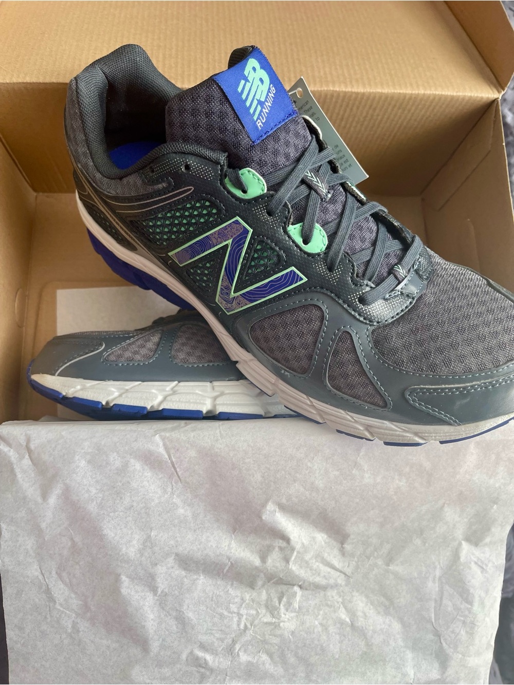 New Balance Women’s Gray Running Sneakers with Blue & Green Accents